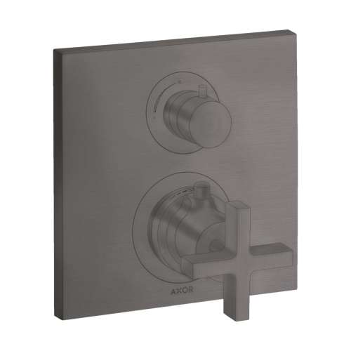 Axor Citterio Thermostatic Trim With Volume Control And Diverter- Cross Handle In Brushed Black Chrome, 39725341