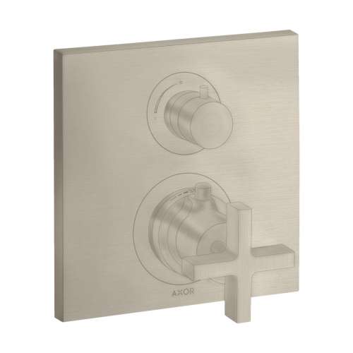 Axor Citterio Thermostatic Trim With Volume Control And Diverter- Cross Handle In Brushed Nickel, 39725821