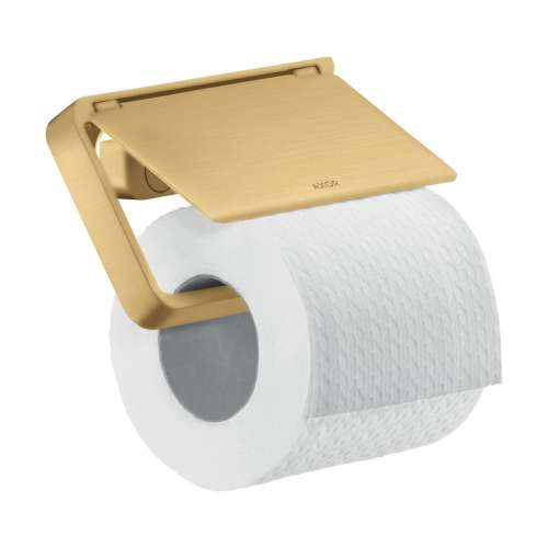 Axor Universal Softsquare Toilet Paper Holder With Cover In Brushed Gold Optic, 42836250