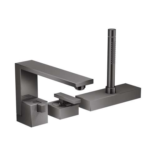 Axor Edge 3-Hole Roman Tub Set Trim With 1.75 Gpm Handshower - Diamond Cut In Polished Black Chrome, 46431331