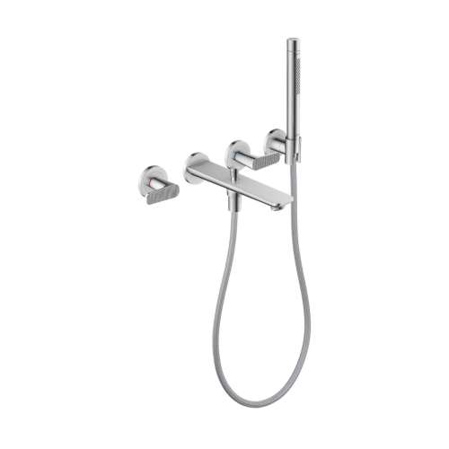 Axor Citterio C 3-Hole Wall-Mounted Tub Filler With 1.75 Gpm Handshower And Holder- Cubic Cut In Chrome, 49481001