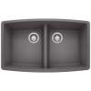 Performa SILGRANIT 33" 50/50 Double Bowl Undermount Kitchen Sink - Cinder, 441473