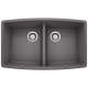 Performa SILGRANIT 33" 50/50 Double Bowl Undermount Kitchen Sink - Cinder, 441473