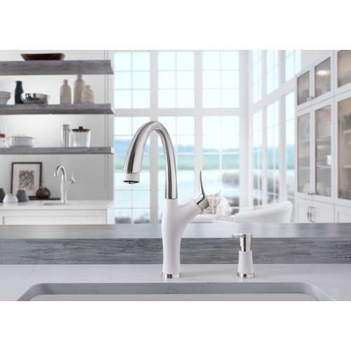 KF-442036 Artona Pull-Down Kitchen Faucet with Soap Dispenser in White/Stainless
