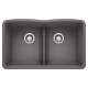 Diamond SILGRANIT 32" 50/50 Double Bowl Undermount Kitchen Sink with Low Divide - Cinder, 442071