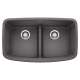 Valea SILGRANIT 32" 50/50 Double Bowl Undermount Kitchen Sink with Low Divide - Cinder, 442196