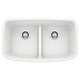 Valea SILGRANIT 32" 50/50 Double Bowl Undermount Kitchen Sink with Low Divide - White, 442199