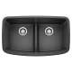 Valea SILGRANIT 32" 50/50 Double Bowl Undermount Kitchen Sink with Low Divide - Anthracite, 442200