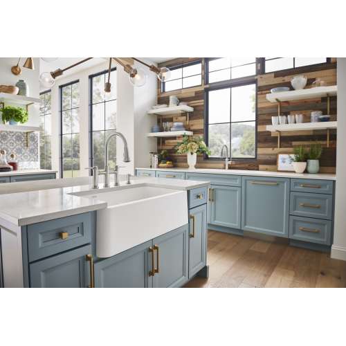 KF-442505 Empressa Pull-Down Bridge Kitchen Faucet with Soap Dispenser in Stainless