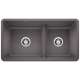 Precis SILGRANIT 33" 60/40 Reversible Double Bowl Undermount Kitchen Sink with Low Divide - Cinder, 442521