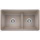 Precis SILGRANIT 33" 60/40 Reversible Double Bowl Undermount Kitchen Sink with Low Divide - Truffle, 442522