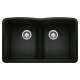 Diamond SILGRANIT 32" 50/50 Double Bowl Undermount Kitchen Sink with Low Divide - Coal Black, 442914