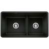 Precis SILGRANIT 33" 60/40 Reversible Double Bowl Undermount Kitchen Sink with Low Divide - Coal Black, 442925