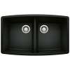 Performa SILGRANIT 33" 50/50 Double Bowl Undermount Kitchen Sink - Coal Black, 442937