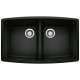 Performa SILGRANIT 33" 50/50 Double Bowl Undermount Kitchen Sink - Coal Black, 442937