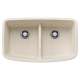 Valea SILGRANIT 32" 50/50 Double Bowl Undermount Kitchen Sink with Low Divide - Soft White, 443089