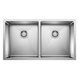 Quatrus R15 32" 50/50 Double Bowl Undermount Stainless Steel Kitchen Sink, 443149