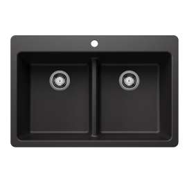 Liven SILGRANIT 33" 50/50 Double Bowl Dual Mount Kitchen Sink with Low Divide - Anthracite, 443203