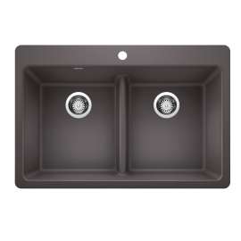 Liven SILGRANIT 33" 50/50 Double Bowl Dual Mount Kitchen Sink with Low Divide - Cinder, 443204