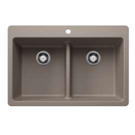 Liven SILGRANIT 33" 50/50 Double Bowl Dual Mount Kitchen Sink with Low Divide - Truffle, 443206