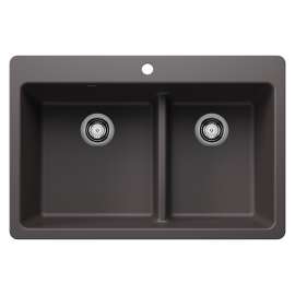 Liven SILGRANIT 33" 60/40 Double Bowl Dual Mount Kitchen Sink with Low Divide - Cinder, 443212