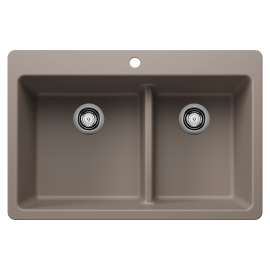 Liven SILGRANIT 33" 60/40 Double Bowl Dual Mount Kitchen Sink with Low Divide - Truffle, 443214