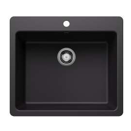 Liven SILGRANIT 25" Single Bowl Dual Mount Kitchen Sink - Coal Black, 443218