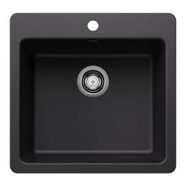 Liven SILGRANIT 21" Single Bowl Dual Mount Kitchen Sink - Coal Black, 443226