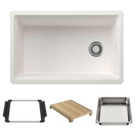 Inteos SILGRANIT 30" Single Bowl Reversible Undermount Workstation Kitchen Sink - White, 443306