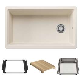 Inteos SILGRANIT 33" Single Bowl Reversible Undermount Workstation Kitchen Sink - Soft White, 443318