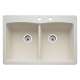 22-In X 33-In Double-Basin Granite Drop-In Or Undermount 2-Hole Residential Kitchen Sink in Biscuit