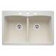 22-In X 33-In Double-Basin Granite Drop-In Or Undermount 3-Hole Residential Kitchen Sink in Biscuit