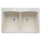 22-In X 33-In Double-Basin Granite Drop-In Or Undermount 4-Hole Residential Kitchen Sink in Biscuti