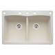 22-In X 33-In Double-Basin Granite Drop-In Or Undermount 5-Hole Residential Kitchen Sink in Biscuit