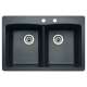 22-In X 33-In Double-Basin Granite Drop-In Or Undermount 2-Hole Residential Kitchen Sink in Anthracite