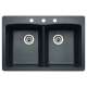22-In X 33-In Double-Basin Granite Drop-In Or Undermount 3-Hole Residential Kitchen Sink in Anthracite