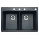 22-In X 33-In Double-Basin Granite Drop-In Or Undermount 4-Hole Residential Kitchen Sink in Anthracite