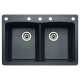 22-In X 33-In Double-Basin Granite Drop-In Or Undermount 5-Hole Residential Kitchen Sink in Anthracite