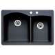 440215-2 22-In X 33-In Double-Basin Granite Drop-In Or Undermount 2-Hole Residential Kitchen Sink in Anthracite
