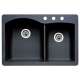 440215-3 22-In X 33-In Double-Basin Granite Drop-In Or Undermount 3-Hole Residential Kitchen Sink in Anthracite