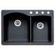 440215-4 22-In X 33-In Double-Basin Granite Drop-In Or Undermount 4-Hole Residential Kitchen Sink in Anthracite