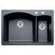 440199-2 22-In X 33-In Double-Basin Granite Drop-In Or Undermount 2-Hole Residential Kitchen Sink in Anthracite