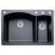 440199-4 22-In X 33-In Double-Basin Granite Drop-In Or Undermount 4-Hole Residential Kitchen Sink in Anthracite