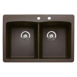 440218-2M Diamond 22-In X 33-In Double-Basin Granite Drop-In Or Undermount 2-Hole Residential Kitchen Sink