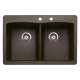 22-In X 33-In Double-Basin Granite Drop-In Or Undermount 2-Hole Residential Kitchen Sink in Cafe Brown