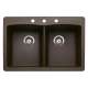 22-In X 33-In Double-Basin Granite Drop-In Or Undermount 3-Hole Residential Kitchen Sink in Cafe Brown