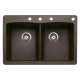 22-In X 33-In Double-Basin Granite Drop-In Or Undermount 4-Hole Residential Kitchen Sink in Cafe Brown