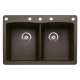 22-In X 33-In Double-Basin Granite Drop-In Or Undermount 5-Hole Residential Kitchen Sink in Cafe Brown