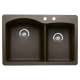 440213-2 22-In X 33-In Double-Basin Granite Drop-In Or Undermount 2-Hole Residential Kitchen Sink in Cafe Brown