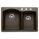 440213-3 22-In X 33-In Double-Basin Granite Drop-In Or Undermount 3-Hole Residential Kitchen Sink in Cafe Brown
